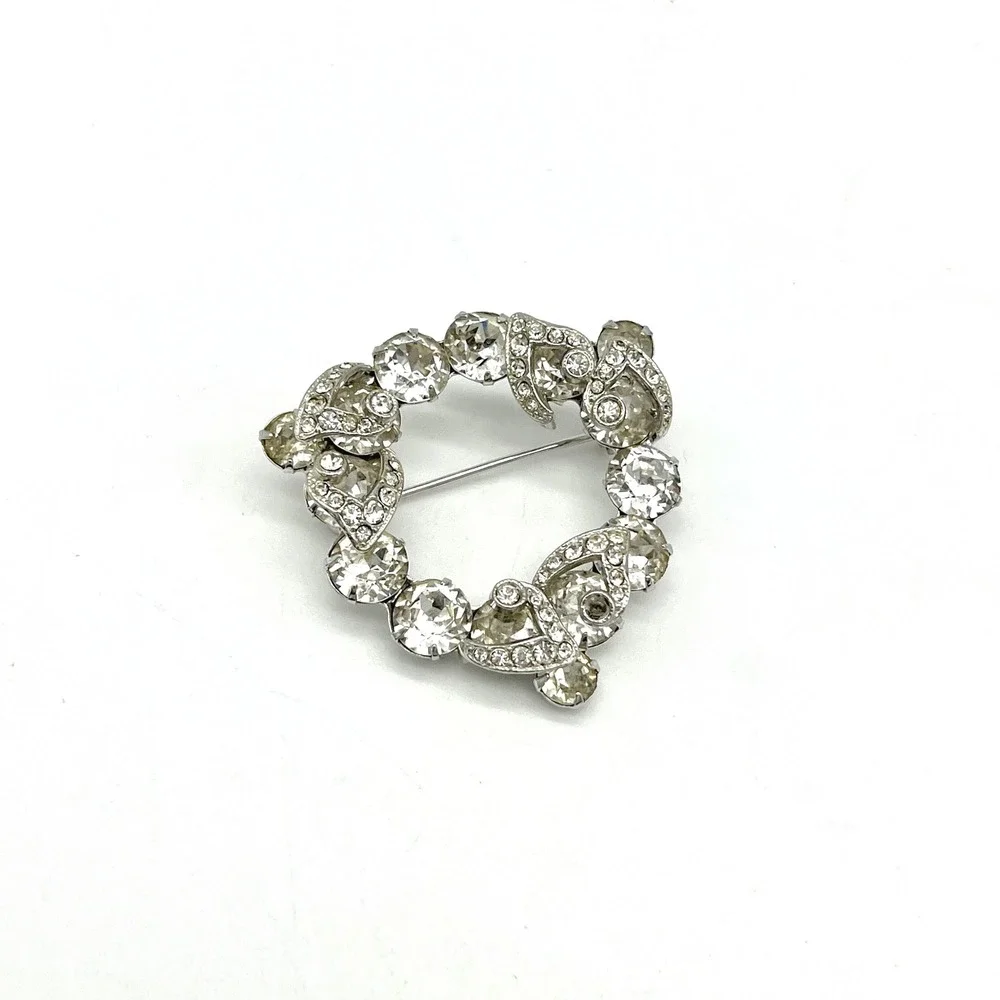 Eisenberg Rhinestone Brooch Round Wreath Pin Silver Tone Vintage Jewelry‎
